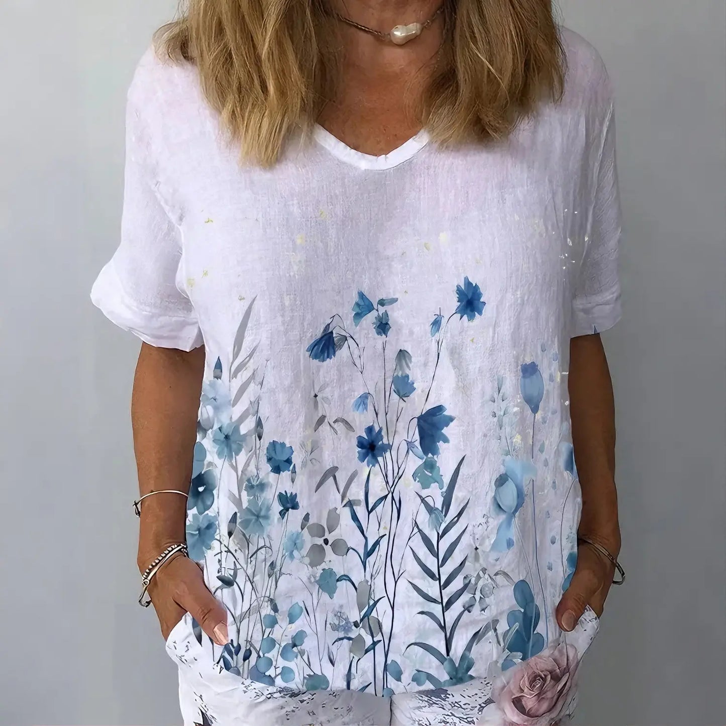 💐【S-6XL】Treu cu mânecă scurtă din bumbac cu imprimeu floral