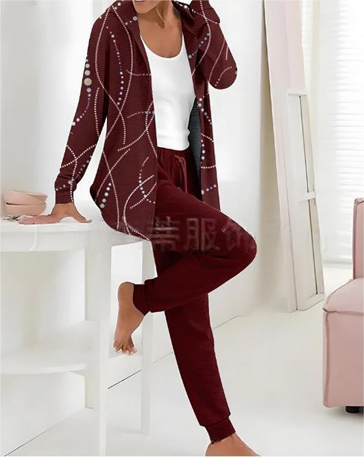 【🏆️Najlepiej sprzedający się produkt】🔥Nowy styl, swobodny, jesienno-zimowy, dwuczęściowy zestaw z nadrukiem, długie rękawy + długie spodnie-3893874