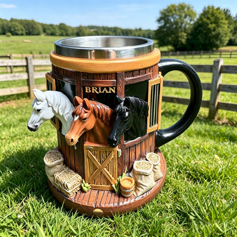 🐎🍺Cană 3D unică cu motiv de cal, cadoul perfect pentru iubitorii de cai!