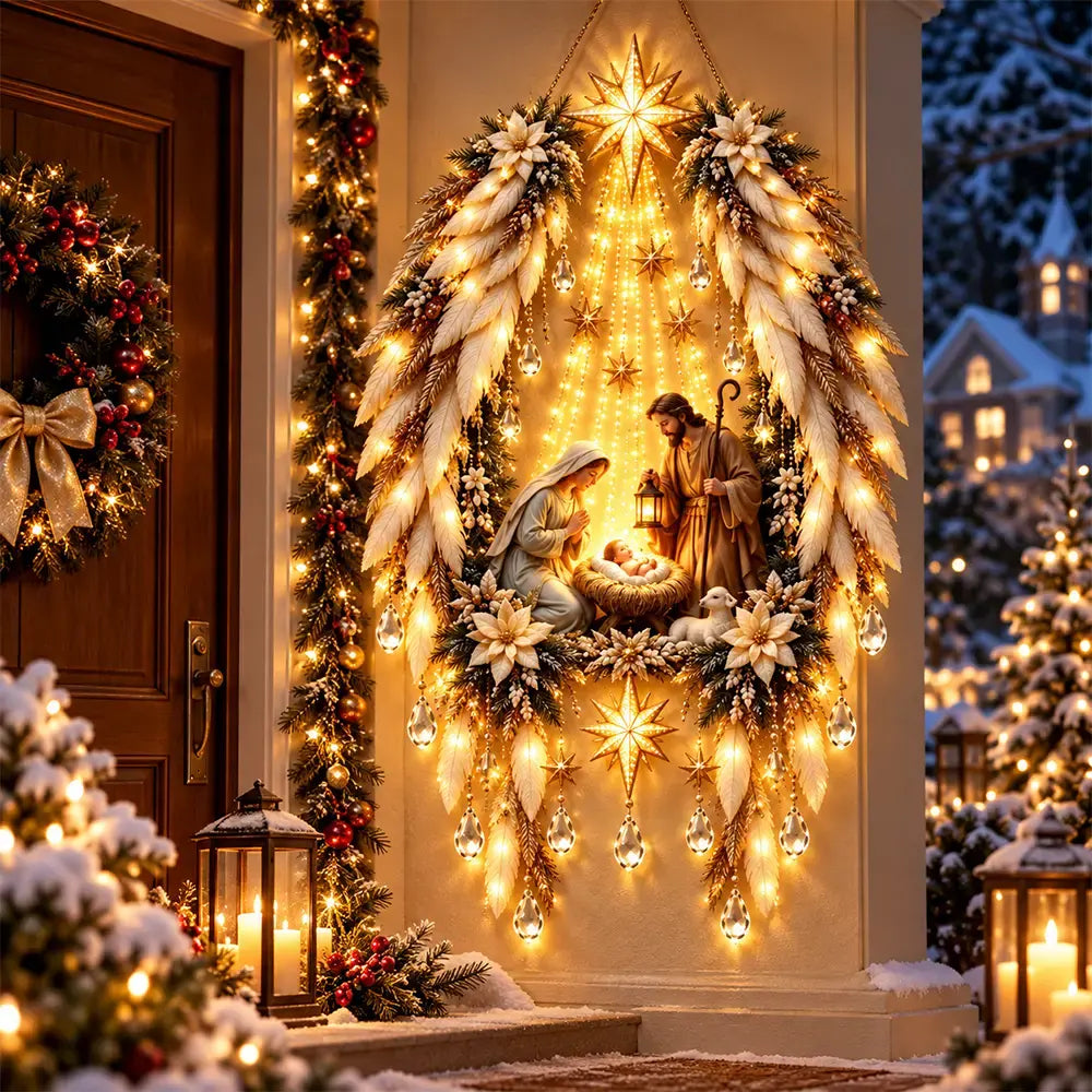 💡✨ Decorațiune luminoasă de perete cu scenă de Crăciun