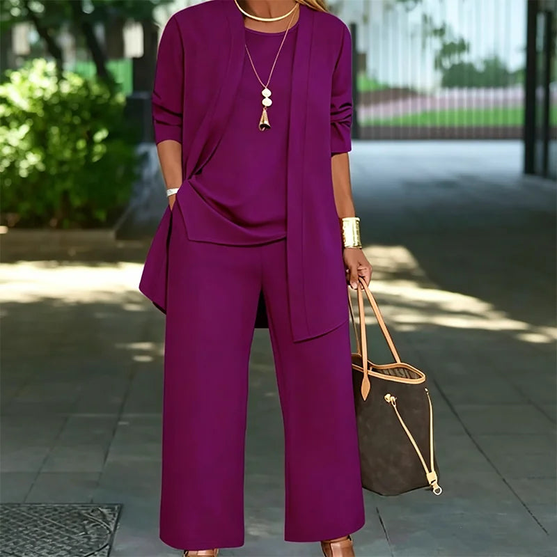 šćS-7XLćSet de varÄ din 3 piese: cardigan lejer, top lejer Či pantaloni eleganČi anti-Čifonare, mÄrimi