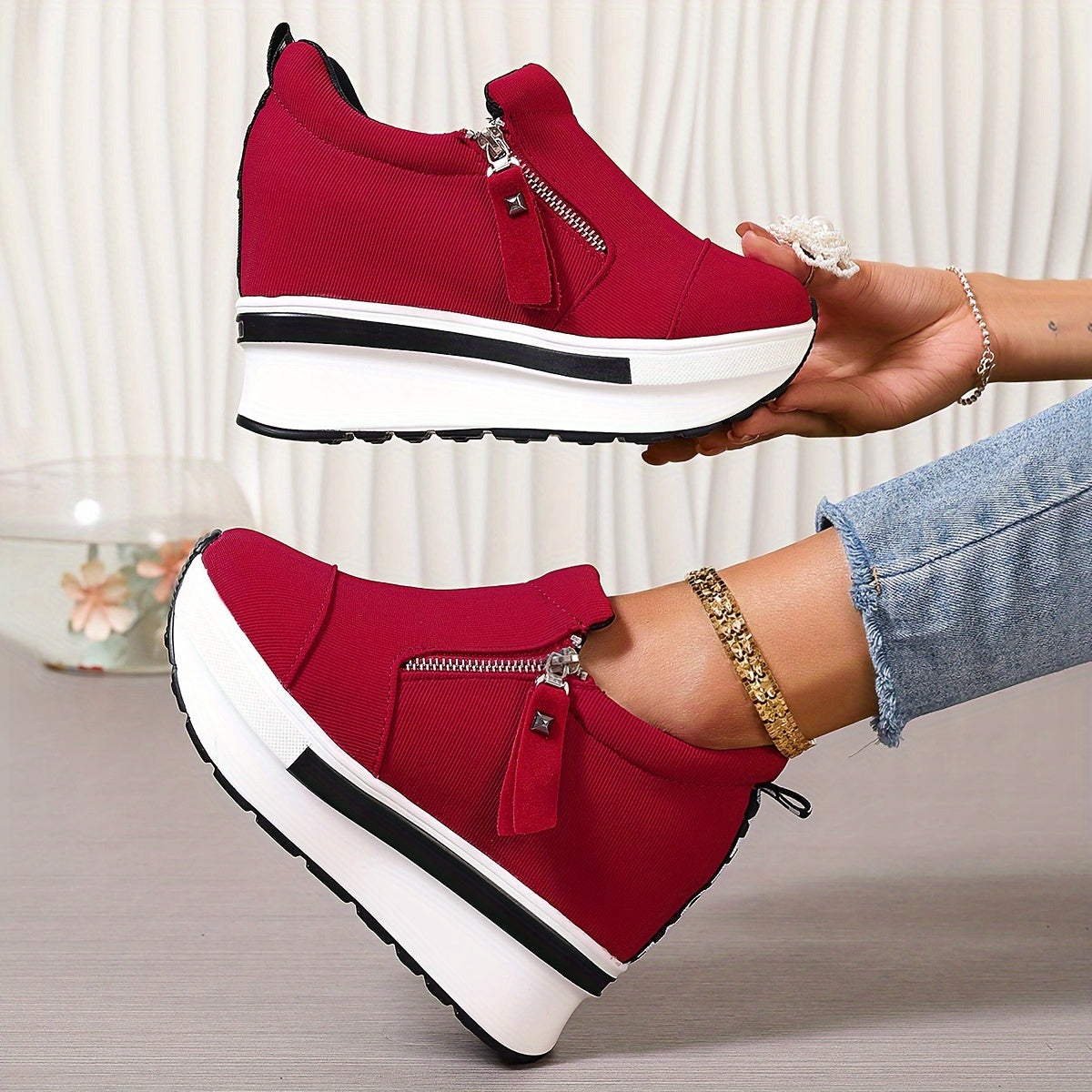 Plátěné boty 2024 s bočním zipem, silná podrážka - 3742238