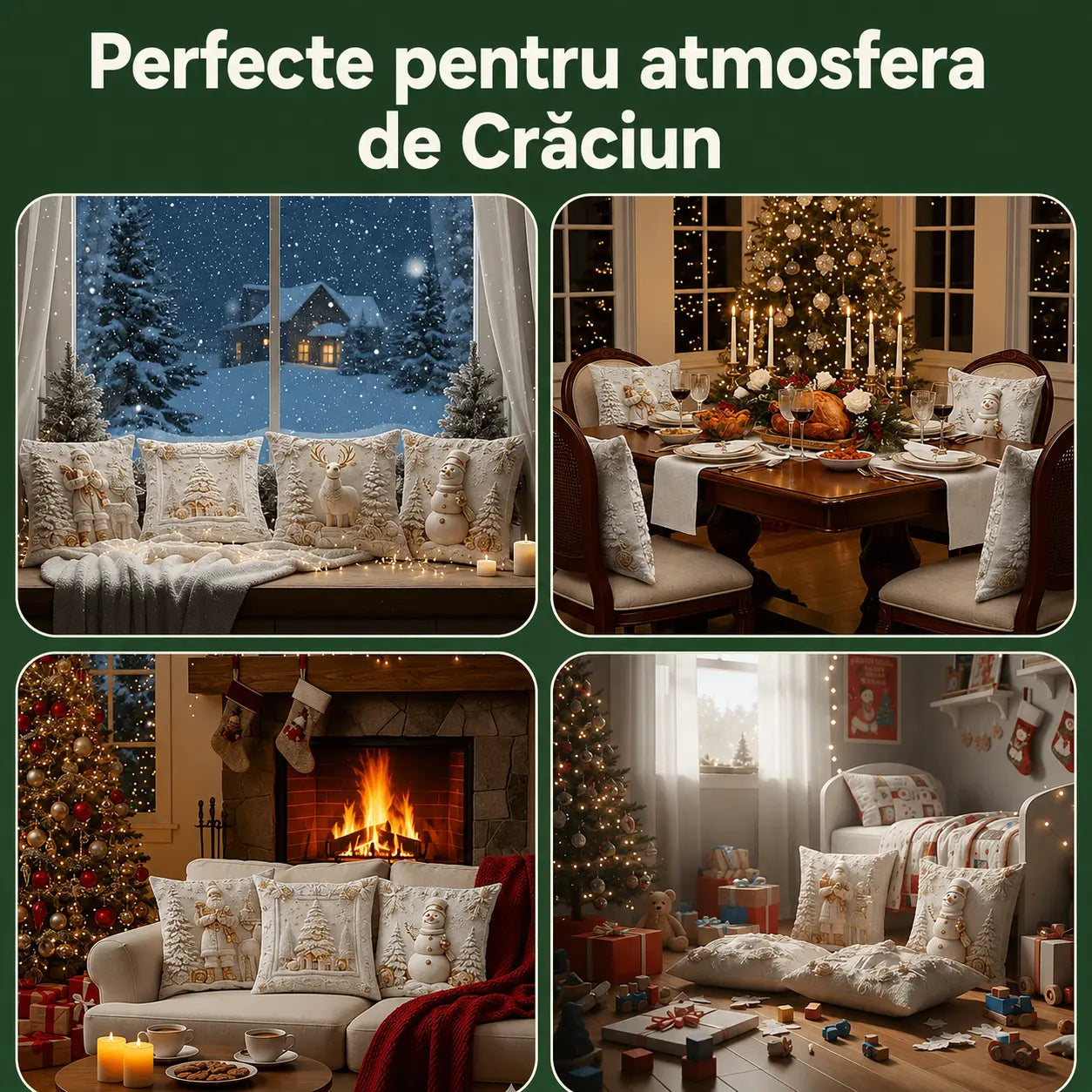 Reducere de Crăciun 49% 🎄 Fețe de pernă cu tematică de Crăciun【Set de 4 bucăți】