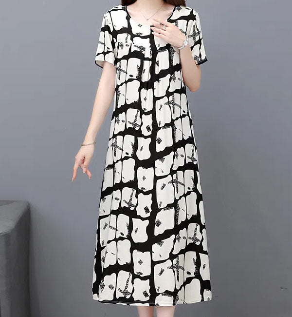 2024 noua rochie de vara din matase din bumbac, rochie eleganta cu flori marime mari--3673289