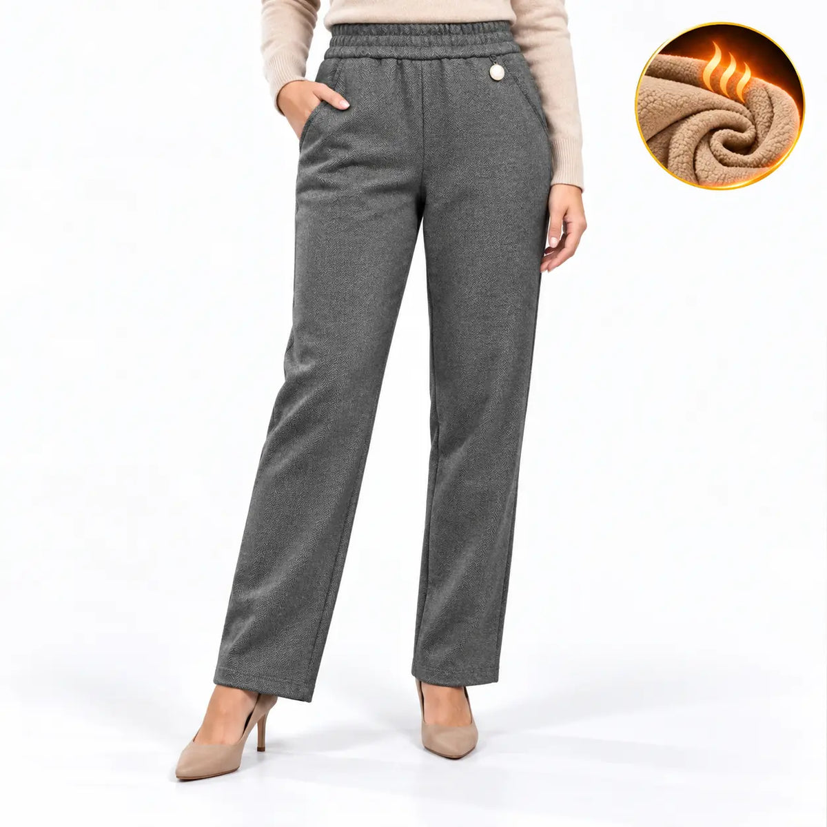 š„ćXLā6XLćPantaloni casual pentru femei, cu cÄptuČealÄ groasÄ din fleece ā material cu aspect de amestec de lĆ¢nÄ