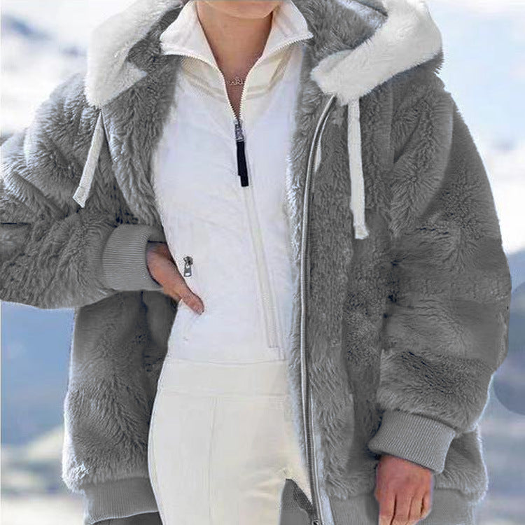 ☃️ Reducere limitată de 39% ❄️【S-5XL】Jachetă de damă 2026 din pluș gros, cu dungi contrastante
