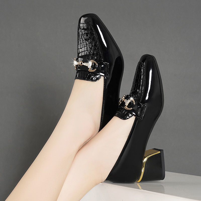 【35-40】2024 Toamna Noua toamnă Square Toe Chunky Heel pantofi din piele de piele 3759756