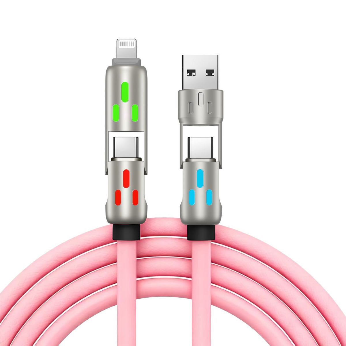 🔥 (2 metri lungime) Cablu 4 în 1 PD 240W – încărcare rapidă USB-C, Lightning și USB-A, aluminiu și silicon, sincronizare date ⚡📱