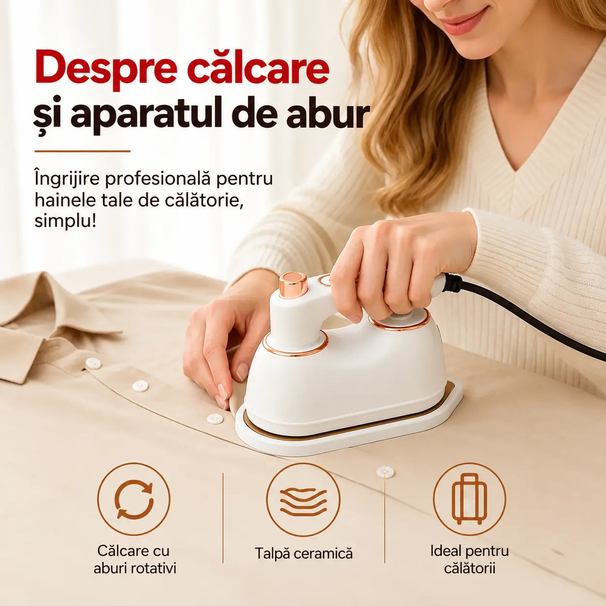 👕 Aparat de călcat cu abur, pliabil, 2 în 1 – fier de călcat și aparat cu abur portabil, pentru acasă și călătorii