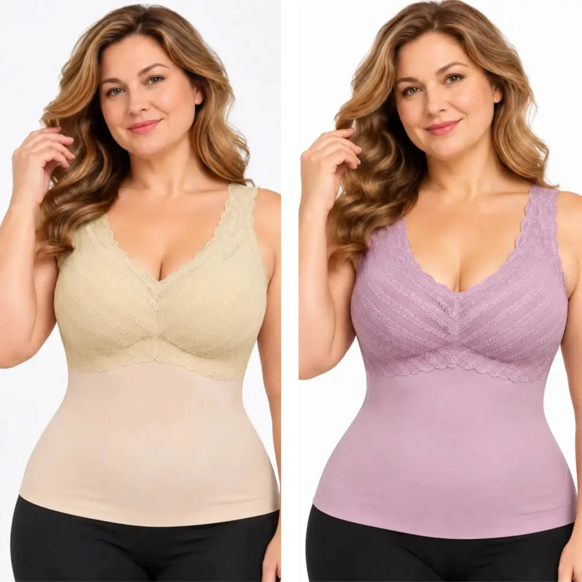 ✨【2 bucăți la doar 139 lei】Maiou modelator de damă cu bretele și sutien încorporat, disponibil și în mărimi mari, netezește zona abdomenului și este confortabil de purtat🥰