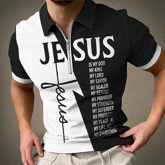 【S-5XL】Tricou polo sport elegant pentru bărbați, cu fermoar și inscripții