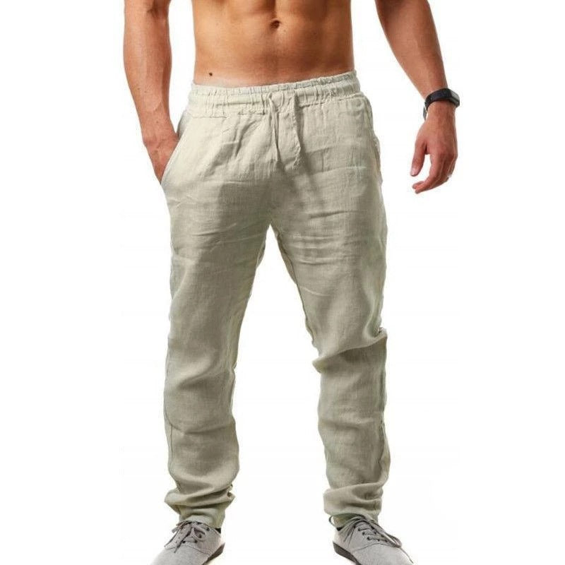 💥Pantaloni de trening casual din bumbac și in pentru bărbați, mărime mare, croială lejeră