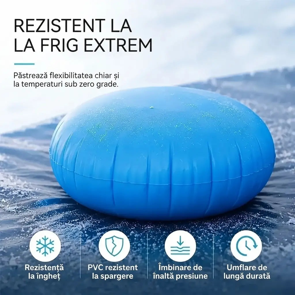 ❄️ Pernă gonflabilă pentru piscină — protejează structura împotriva presiunii gheții și facilitează evacuarea apei și a zăpezii.