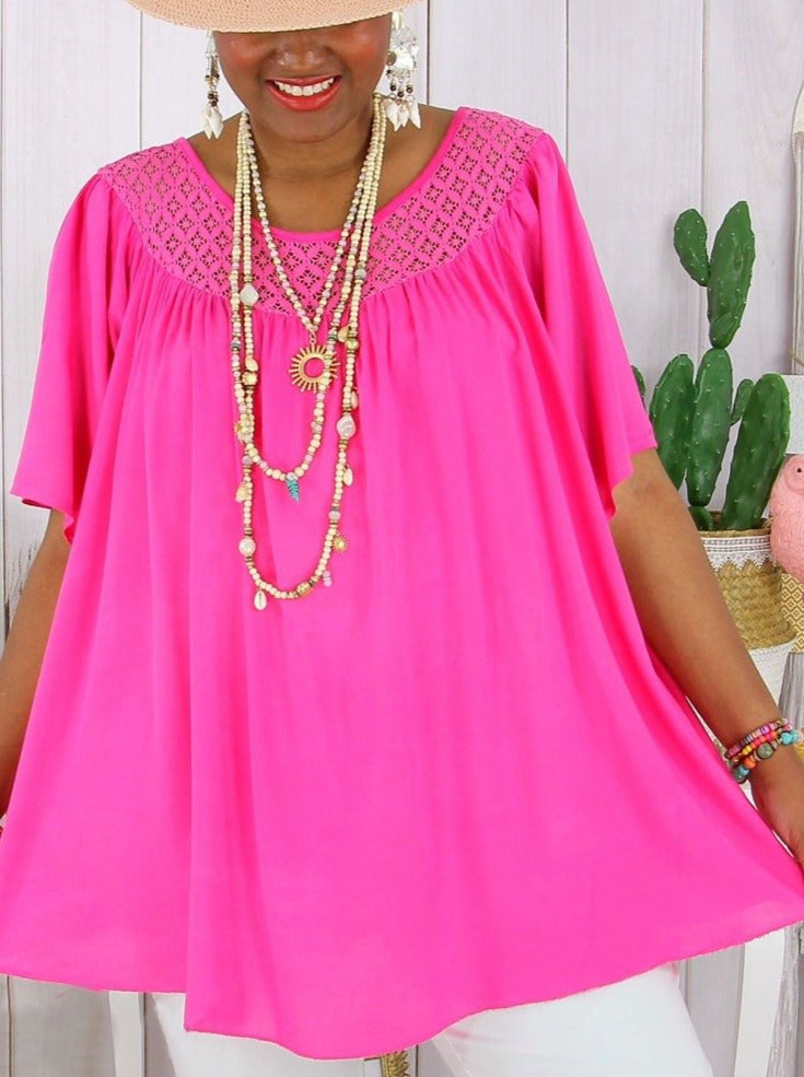 💐💐【XL-8XL】👚Imbracaminte pentru femei de vara noua de culoare uni din dantela larga plus marime-3927515