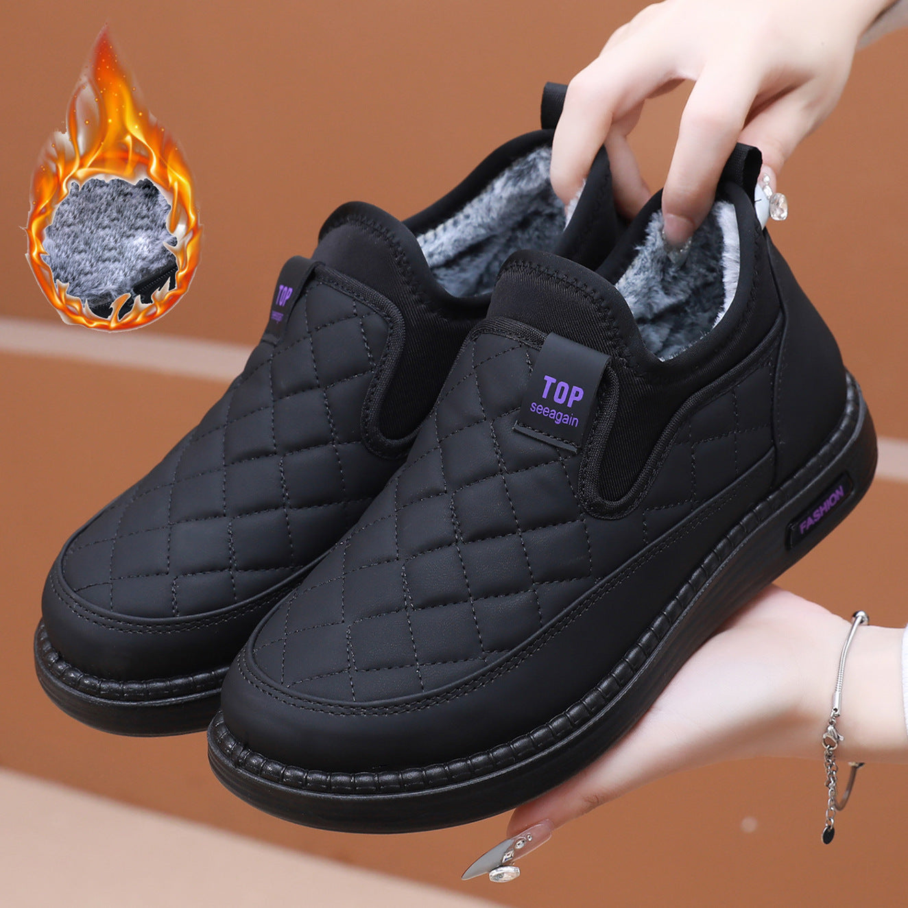 👢【36-41】 Bocanci de iarnă noi 2024, din piele de bumbac impermeabilă, căptușiți cu catifea, încălțăminte plată, anti-alunecare, pentru femei 3809818