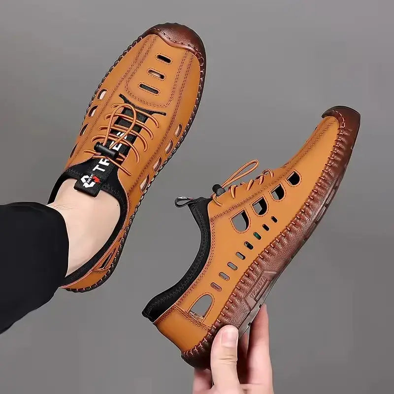 🔥✨【39-44】Sandale bărbătești din piele naturală, lucrate manual, cu design perforat