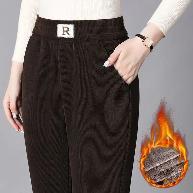 š„š„ćS-5XLćPantaloni de damÄ din reiat gros Či confortabil, cu cÄptuČealÄ moale din fleece.