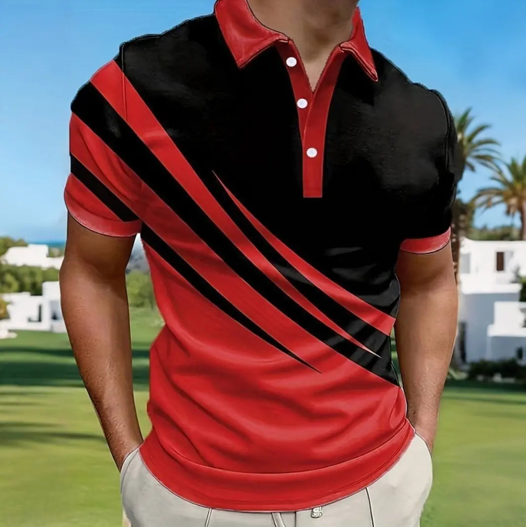 🔥【40-130kg】Tricou polo bărbătesc de vară cu dungi 3D