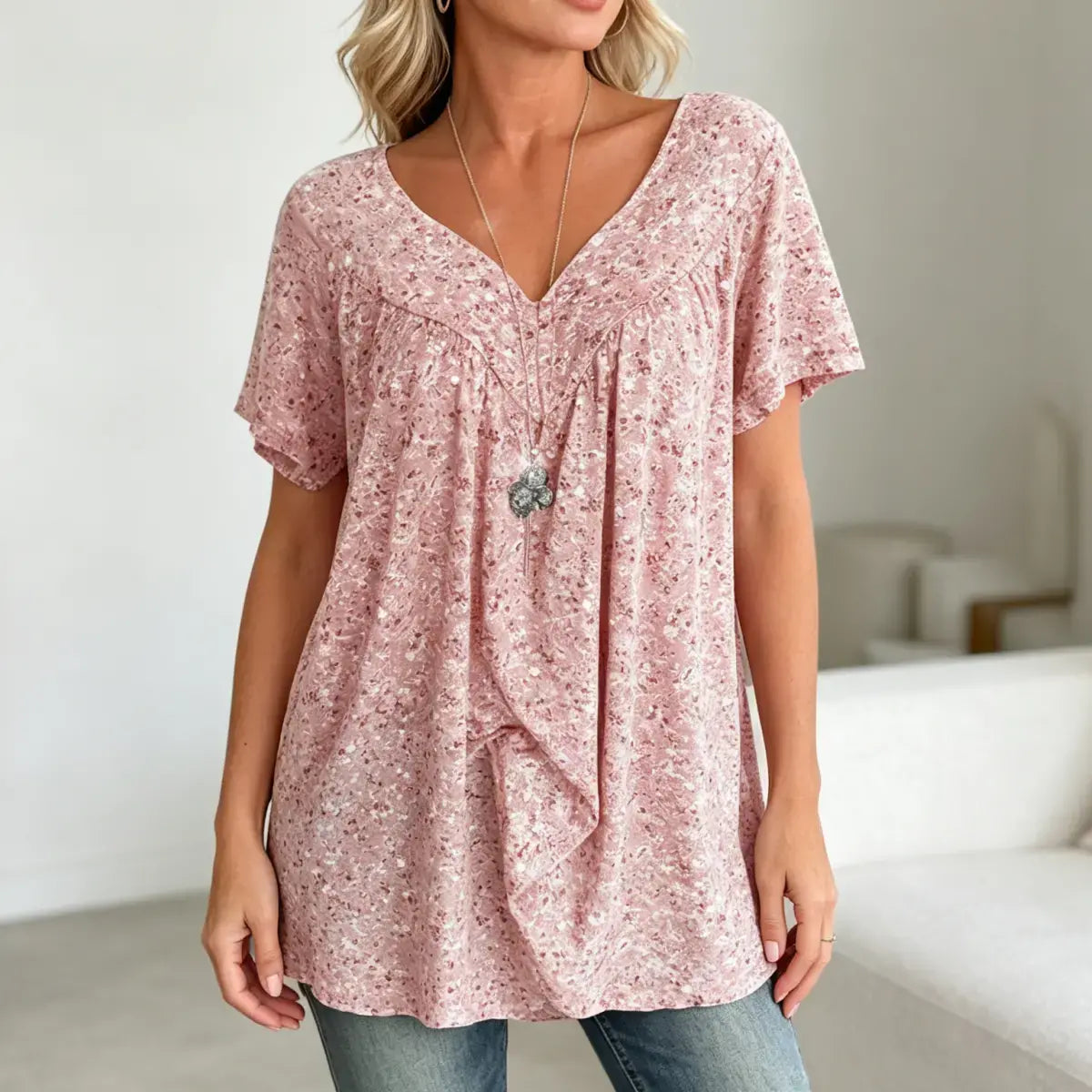 ✨【S-5XL】Tricou de vară pentru femei cu mânecă scurtă și decolteu în V