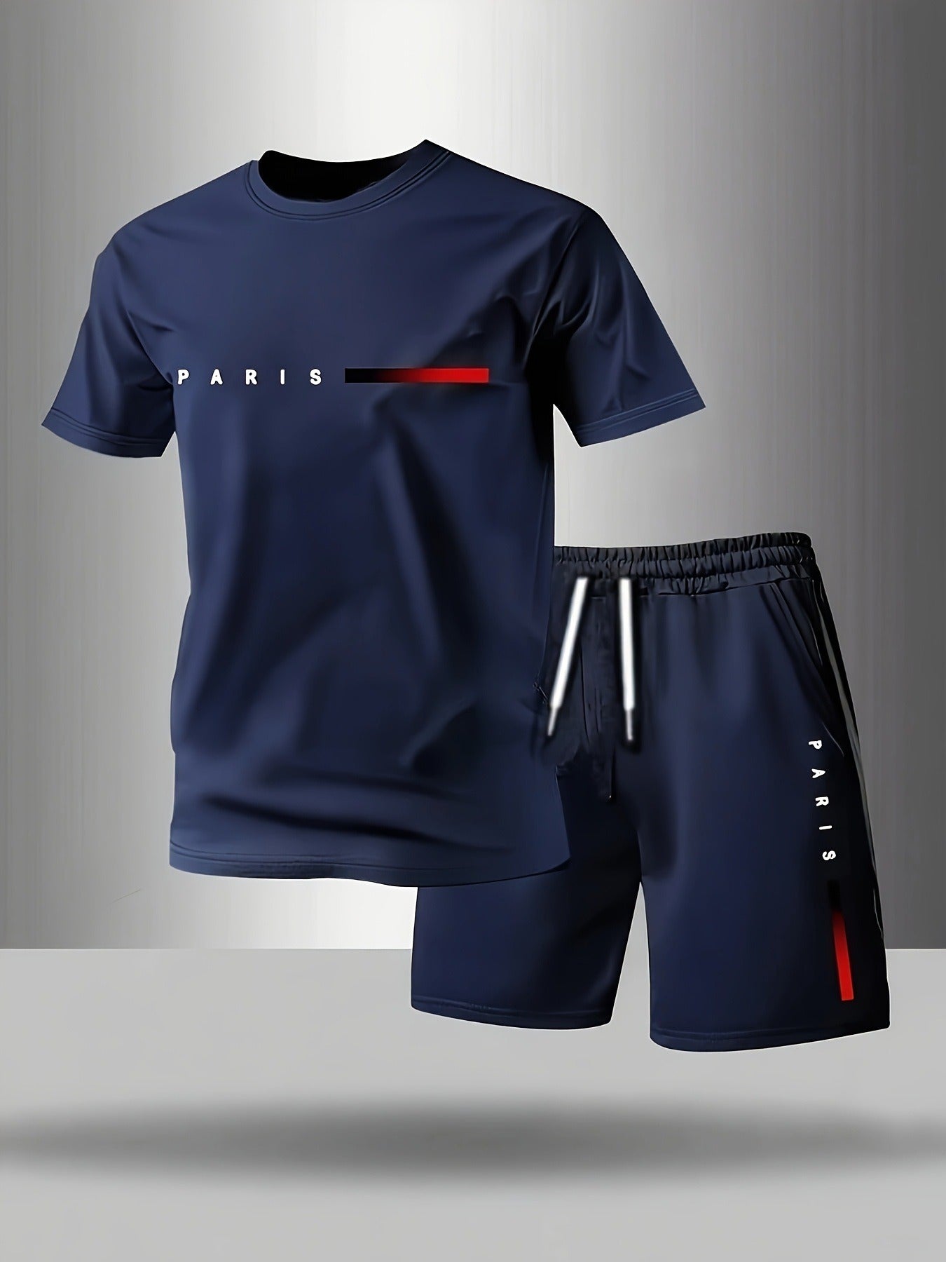 ✨【Plata la livrare】Set sport de vară pentru bărbați, format din 2 piese - tricou confortabil cu mânecă scurtă și pantaloni scurți pentru purtare zilnică și relaxare acasă