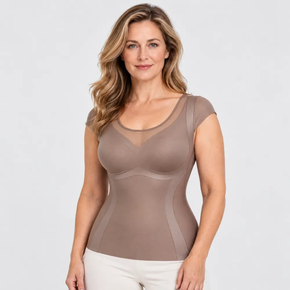 【L-2XL / 3 culori】Maiou modelator subțire pentru toamnă și iarnă – modelează zona abdomenului, susține bustul, are design încrețit, nu necesită sutien și dispune de căptușeală periată
