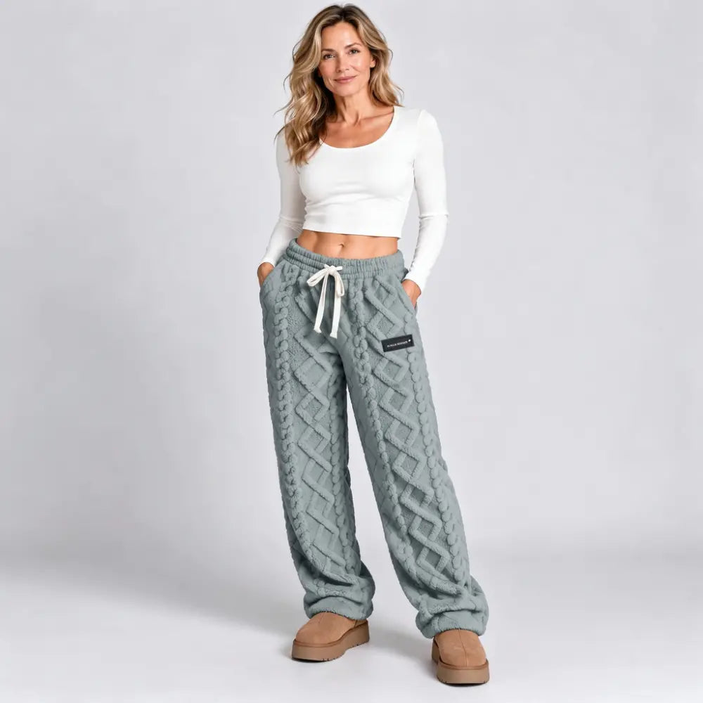 🔥【XS-2XL】Pantaloni groși și călduroși de toamnă/iarnă, cu croială lejeră, din material jacquard și cu căptușeală din fleece
