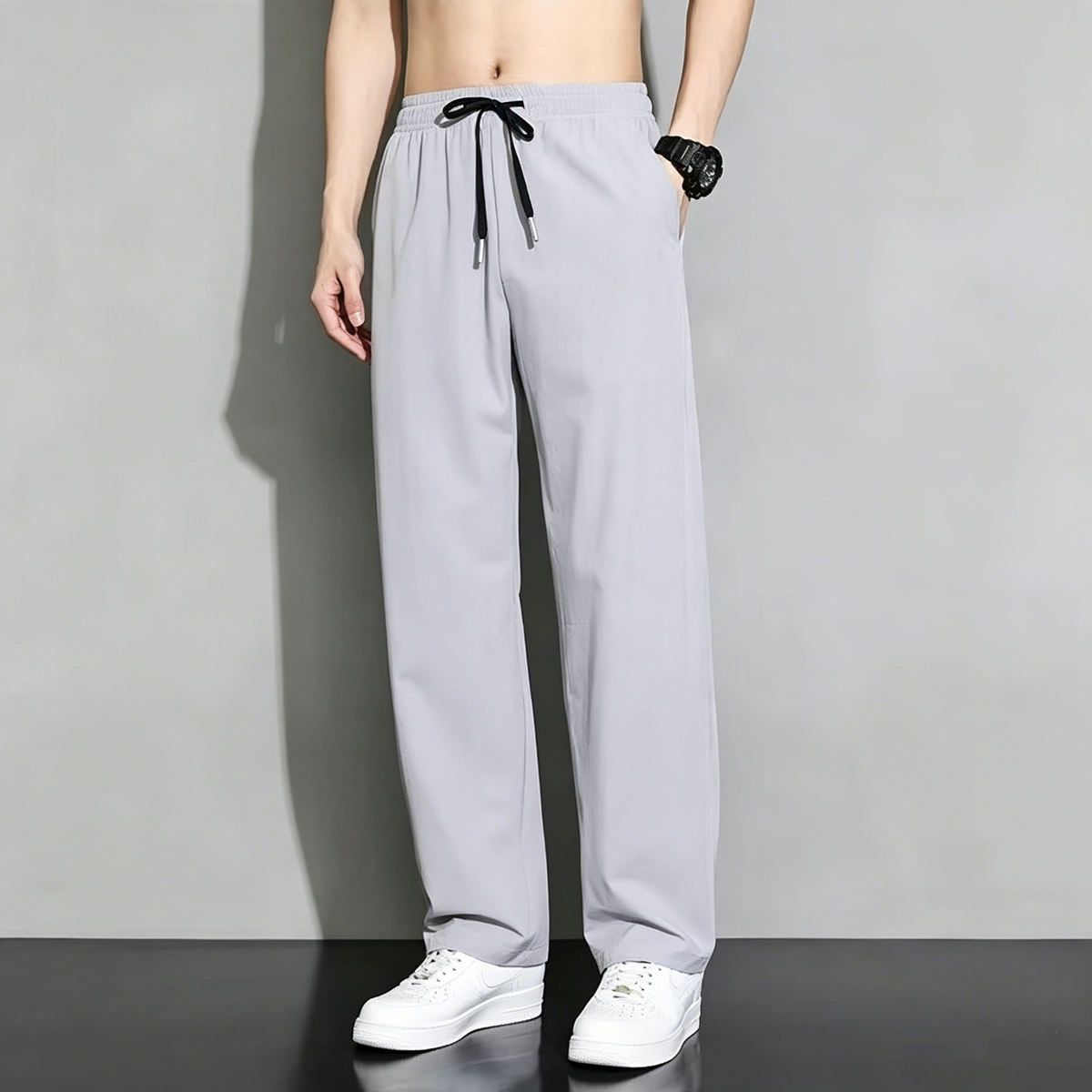 šć50-120 kgćPantaloni sport casual de varÄ pentru bÄrbaČi, din mÄtase glacialÄ, drepČi, lejer Či largi