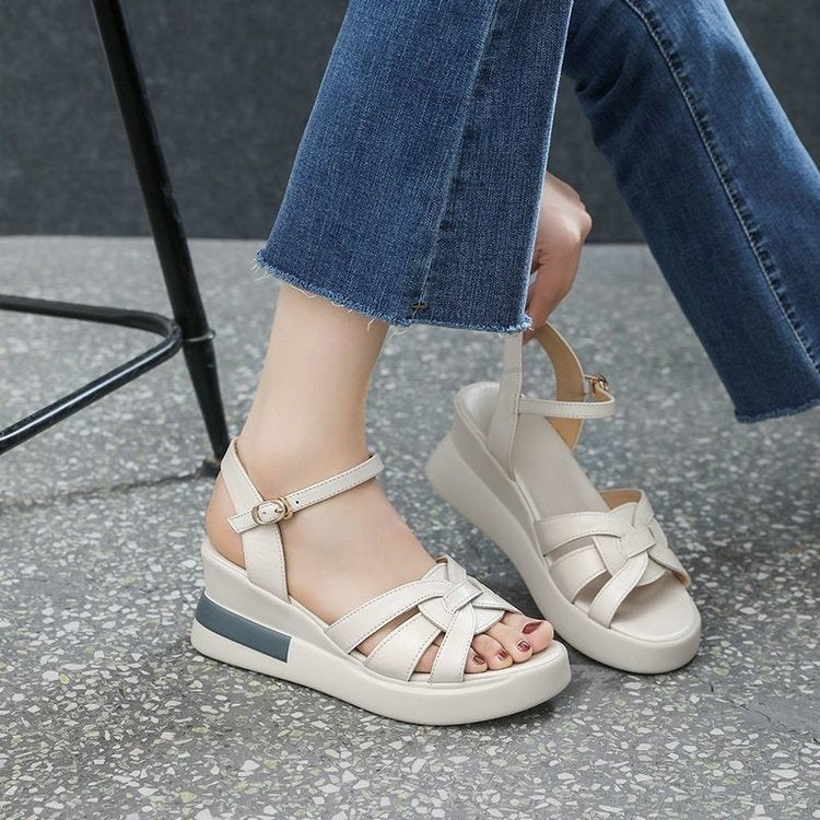 š”ć35-40ćNoi sandale la modÄ Či versatile, cu talpÄ moale, cu talpÄ groasÄ, confortabile, cu gura de peČte