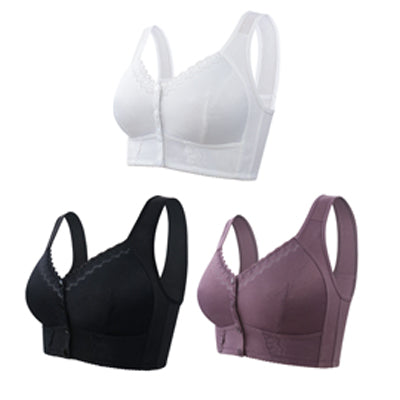 【Set 3 piese】💕🎁【45-155 kg】Sutien plus-size, respirabil, din bumbac moale, cu nasturi în față