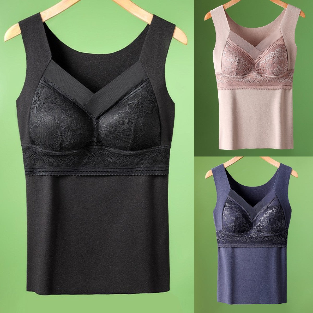 🔥【2 por 3】❤️Lencería otoño-invierno, hecha de felpa gruesa con encaje, espalda bonita, incluye accesorios para reafirmar el busto y previene su caída