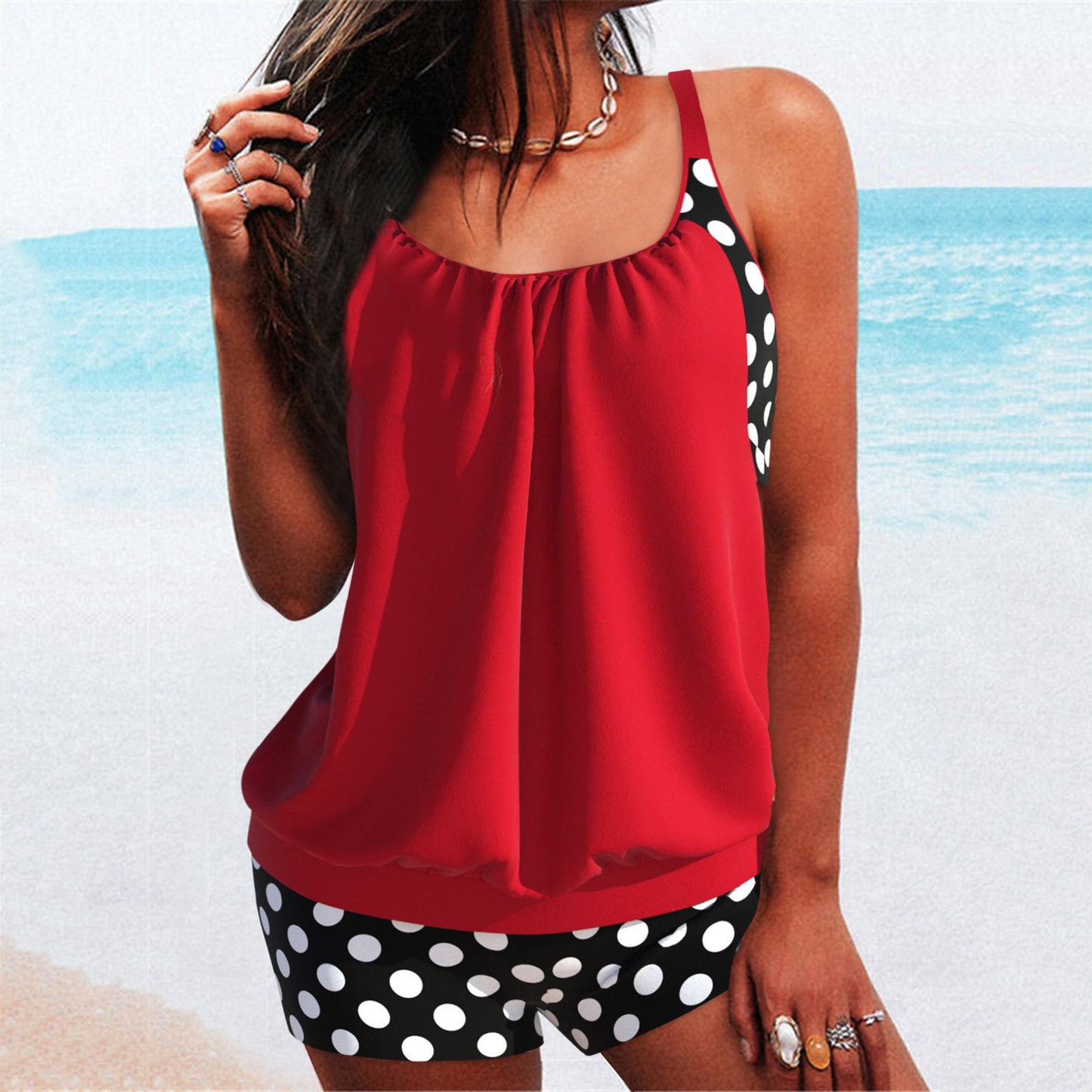 【S-5XL】Costumul de baie boxer din două piese imprimat pentru femei