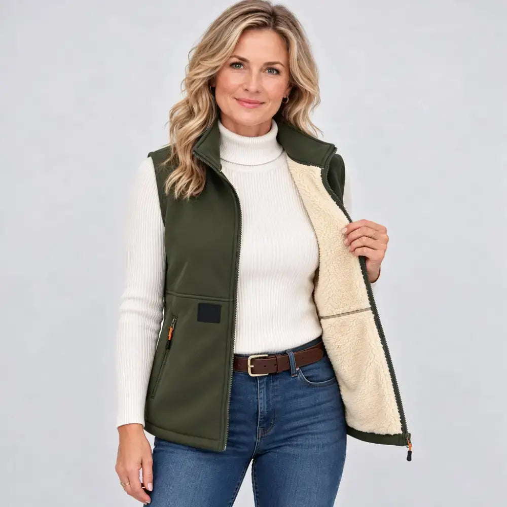 šćM-4XLćVestÄ pentru femei cu cÄptuČealÄ din fleece ā Dispune de un guler Ć®nalt cÄlduros Či de un material gros, izolant; potrivitÄ pentru a fi purtatÄ toamna Či iarna.