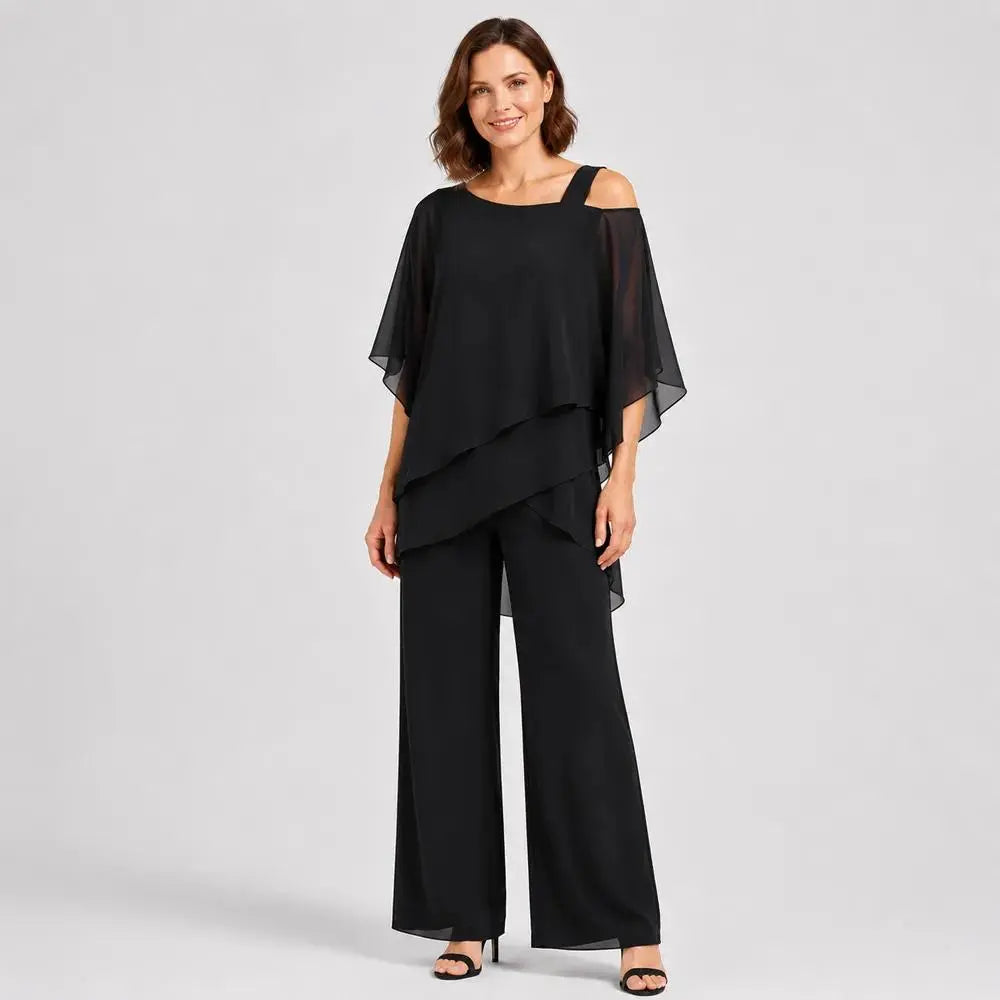 ⏳【Bluză + pantaloni】⏰【50–120 KG】👚👖 Set de damă din două piese: material prietenos cu pielea, croială cu umeri căzuți ✅