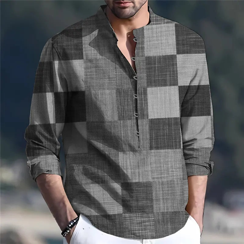 👔 Cămașă bărbătească din bumbac și in cu model geometric