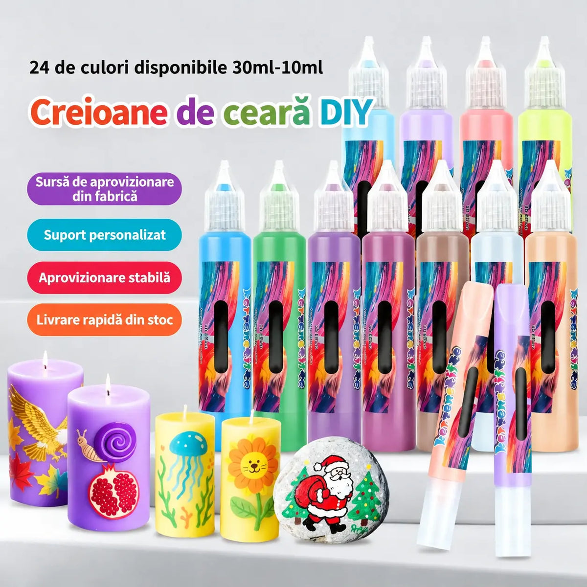 🎨【24 de culori într-o cutie】🥳💞Markere de pictură 3D pentru lumânări cu 24 de culori!