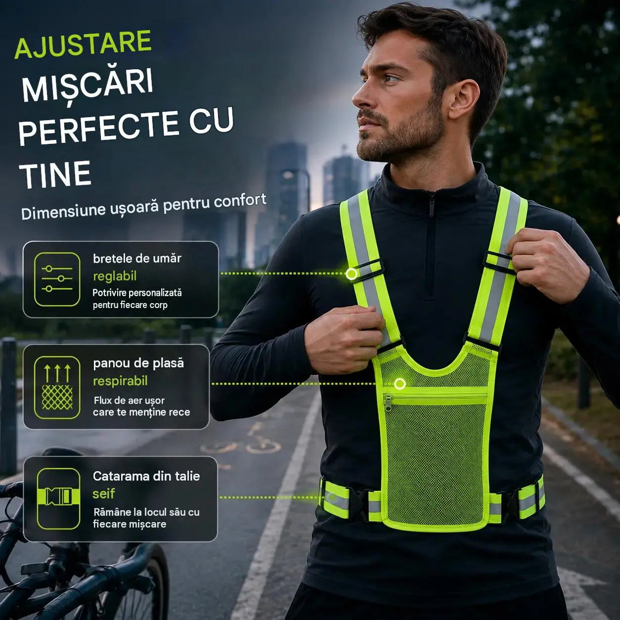 【🔥2 bucăți】Vestă reflectorizantă de înaltă vizibilitate, reglabilă, cu buzunare, echipament sigur pentru alergare
