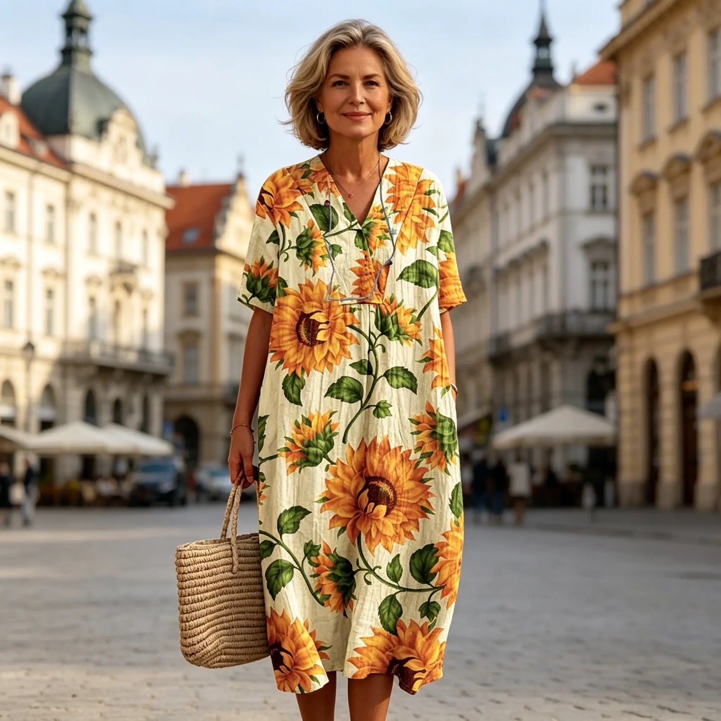 🌹🔥【S-5XL】Rochie nouă de damă cu mâneci scurte și decolteu rotund, mărime mare
