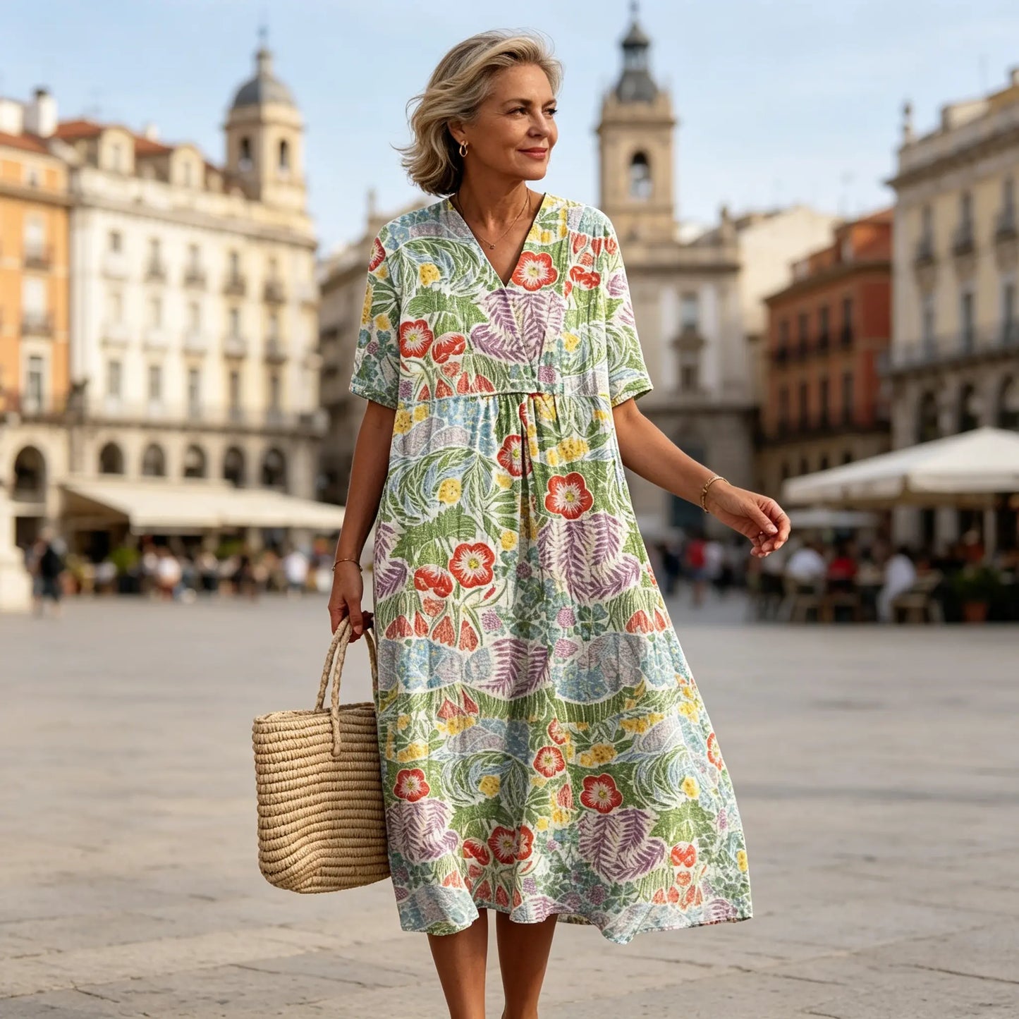🌹🔥【S-5XL】Rochie nouă de damă cu mâneci scurte și decolteu rotund, mărime mare
