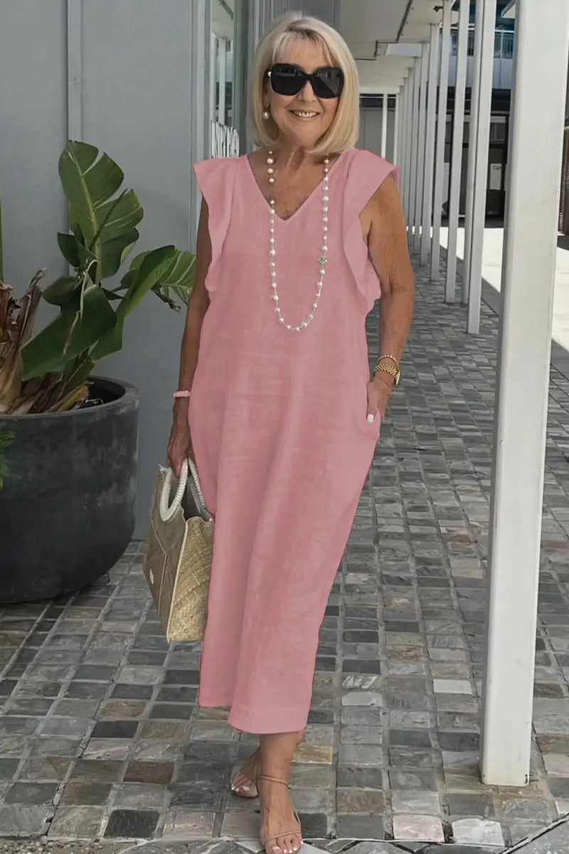 🌟👗Fustă nouă de vară pentru femei, cu mânecă zburătoare, din bumbac și in