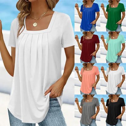 👚【40-120kg】Tricou de damă supradimensionat cu guler pătrat, mărime mare, mânecă scurtă