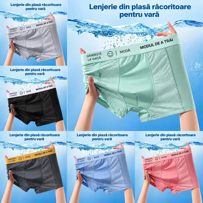 💥👍【Cumperi 3, primești 3 GRATIS】【L–4XL】Boxeri bărbătești din plasă respirabilă Ice Silk