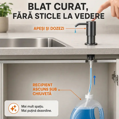 Dispenser Încorporabil de Săpun și Detergent pentru Chiuvetă Bucătărie, Din Oțel Inoxidabil Premium, Cu Tub Extensibil Direct în Sticlă și Bilă de Gravitație 304, Pompare Rapidă
