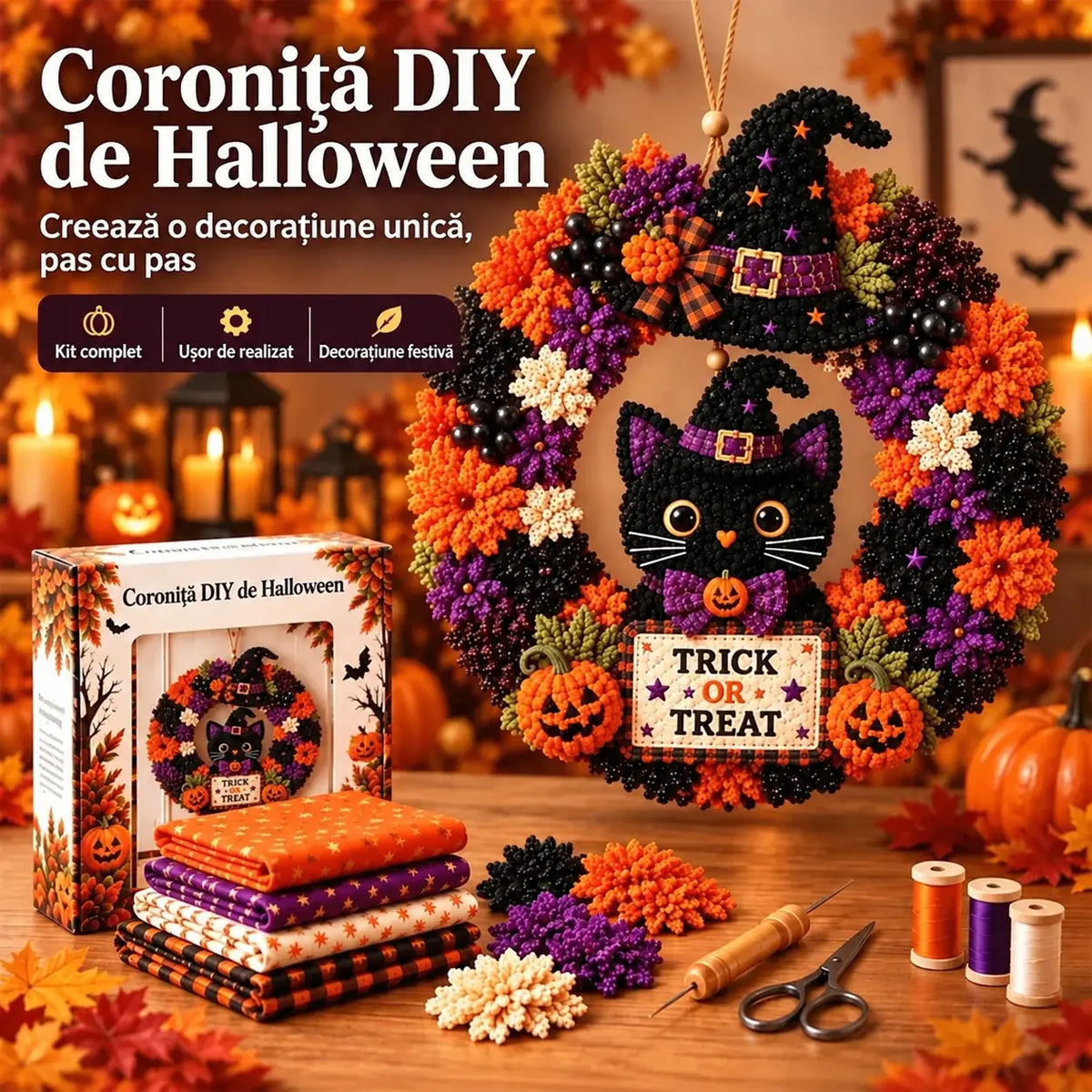 ⏰ ULTIMA ZI! Reducere de 50% ✨ Creează o coroniță de Crăciun pe care vei fi mândru să o expui 🎄❤️ Kit de lucru manual (tehnică 3D de inserare a materialului), cu tutorial și ghid incluse