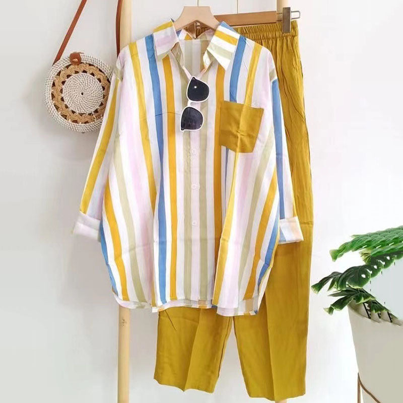 🌸 Set casual elegant cu cămașă în dungi și design modern