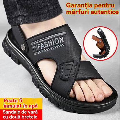 🐂【Piele de vită selectată】【Mărimi 38-47】Sandale de plajă pentru bărbați, model nou cu talpă groasă, din piele