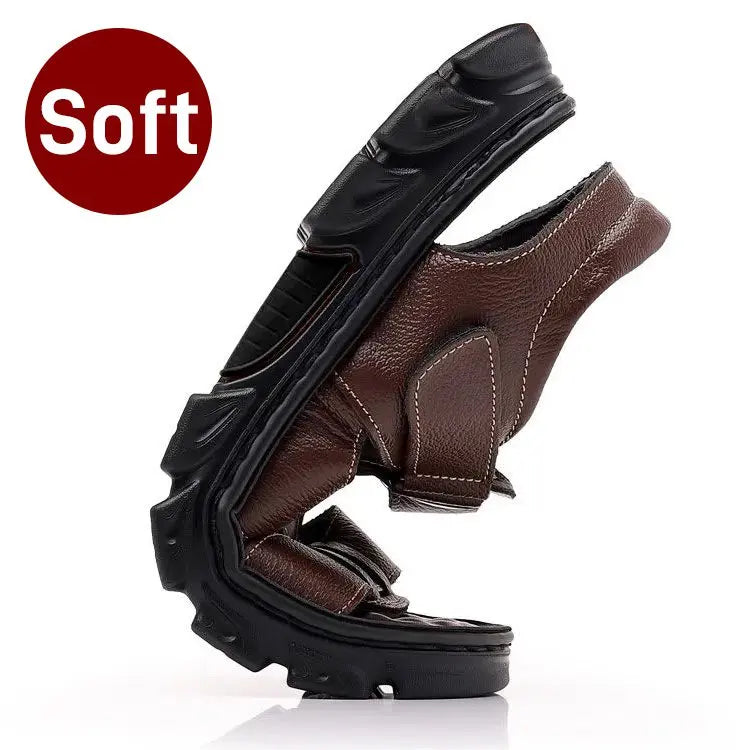 👞【Ofertă limitată】【38~44】Sandale de plajă antiderapante din piele moale, lucrate manual, pentru bărbați