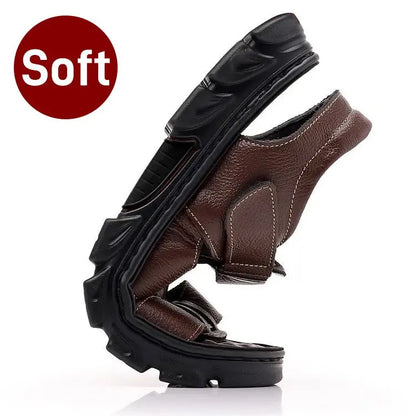 👞【Ofertă limitată】【38~44】Sandale de plajă antiderapante din piele moale, lucrate manual, pentru bărbați