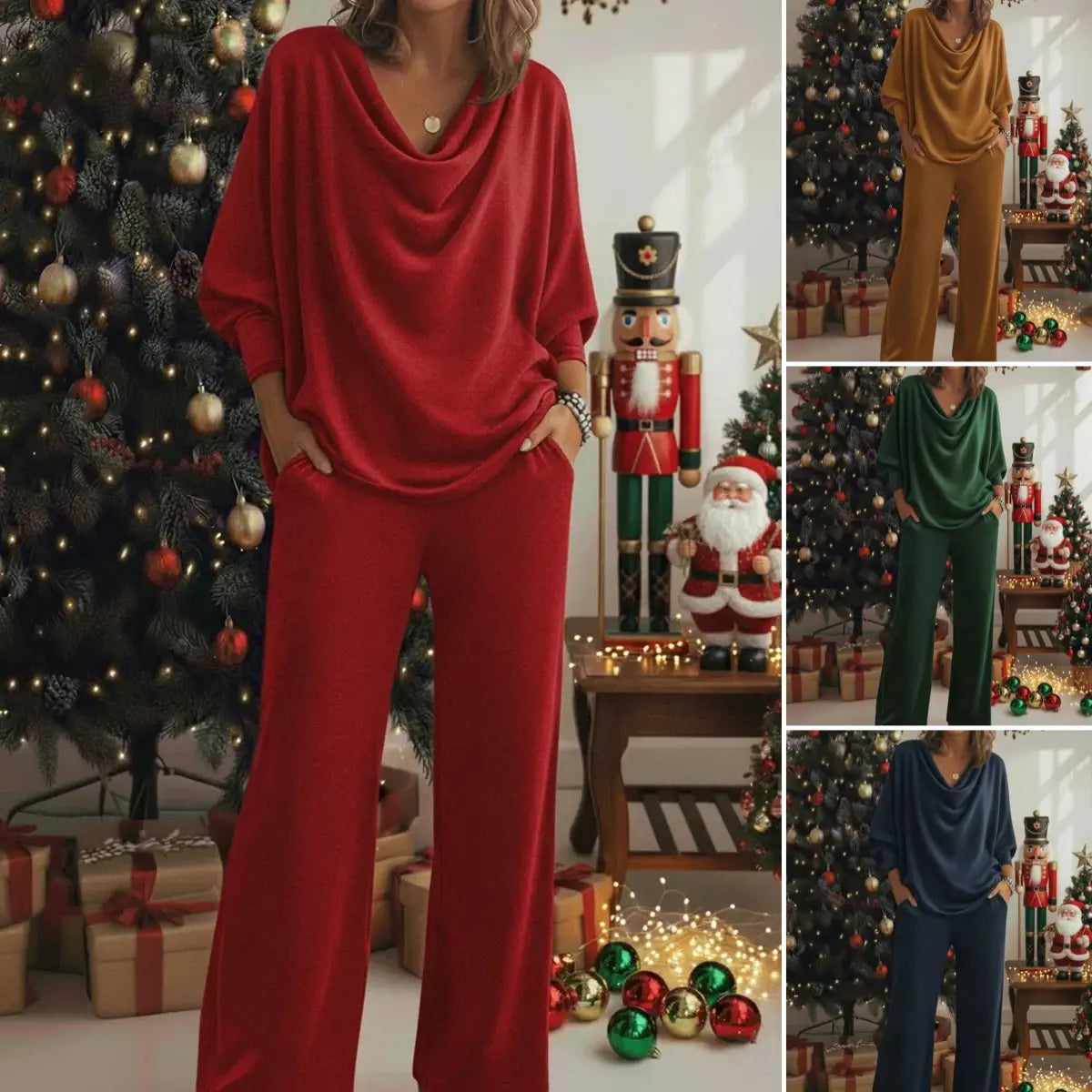 【S-3XL】Set elegant din două piese: top din catifea + pantaloni casual