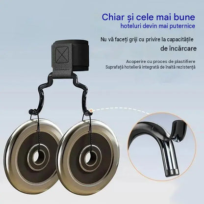 Set de 2 cârlige de fitness pentru culturism și haltere, suport lățit de 125 mm, curele antiderapante pentru încheieturi, capacitate de încărcare 250 kg pentru tracțiuni și ridicări de forță