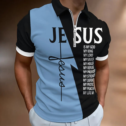 【S-5XL】Tricou polo sport elegant pentru bărbați, cu fermoar și inscripții